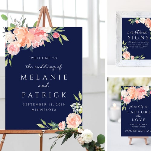 Coral and Navy Wedding Invitation Template Printable Wedding - Etsy