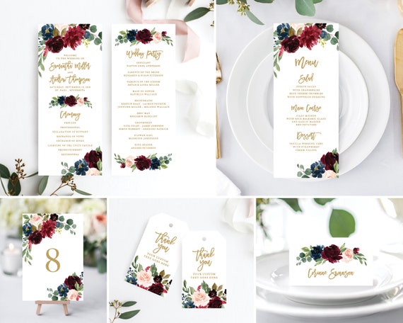 Wedding Program Template Marsala And Navy Wedding Programs