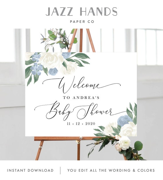 Baby Shower Sign Boy, Instant Download, Printable, Floral Baby Shower Signage, Edit all the Colors in Templett, 137V8 Il_570xn