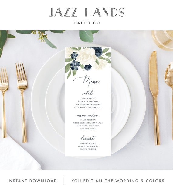 Printable Wedding Menu Table Setting Menu Reception Menu Etsy