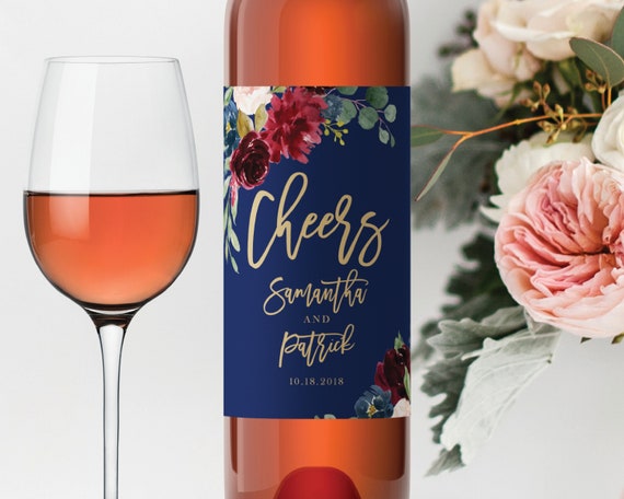 Pink Flower Watercolor Wine Bottle Labels BP004 Instant Download Template Wedding 3.5x4 Templett Editable