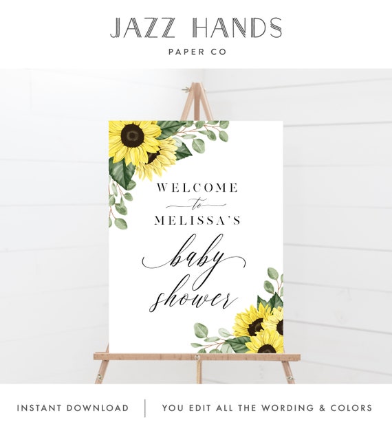Sunflower Baby Shower Welcome Sign Template, 18x24, 24x36, 100% Editable with Templett, Instant Download, 144 Il_570xn