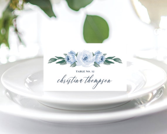 Wedding Place Cards, Place Cards, Dusty Blue Wedding Place Card Template, Printable Place Cards, Name Cards, Escort Cards, Templett, 118 Il_570xn
