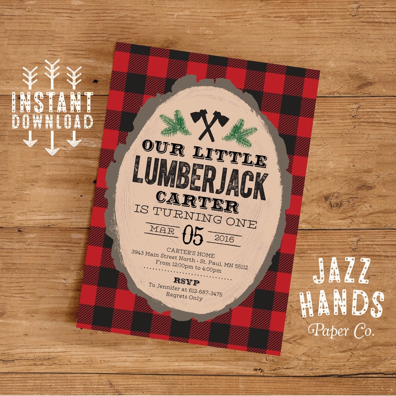 Lumberjack Printable Birthday Invitation Template Diy Etsy