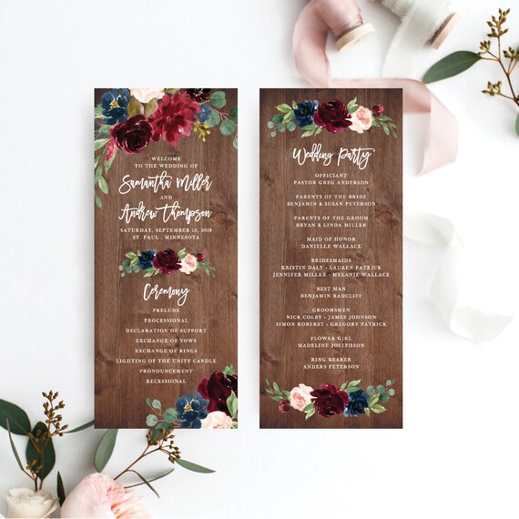 Wedding Program Template Marsala Rustic Wedding Programs Template