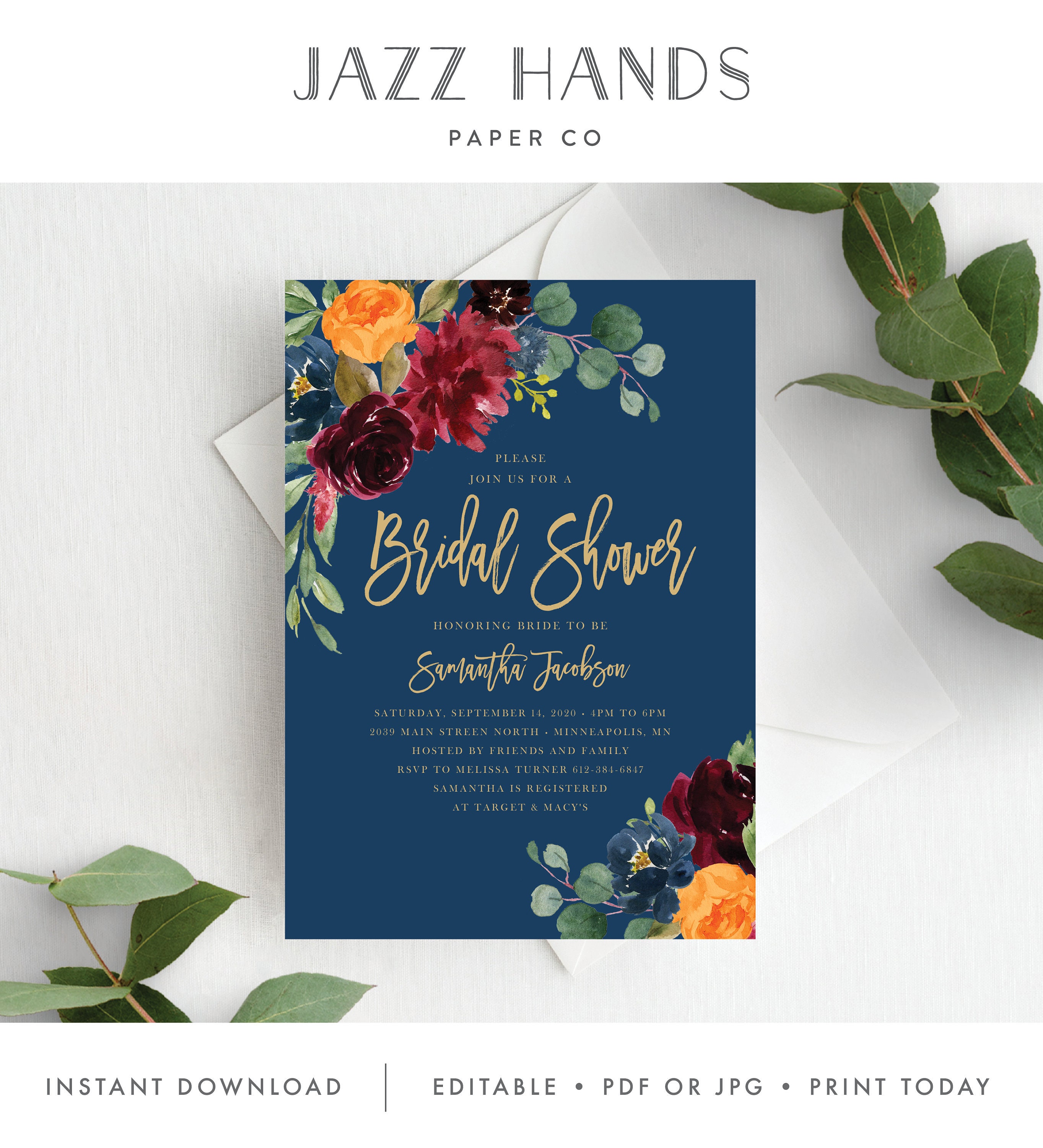 Fall Bridal Shower Invitation Template Fall Bridal Invite Autumn