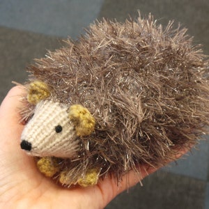 Fudge the Little Hand Knitted Hedgehog in Sparkly Brown Tinsel Wool 14cm Long