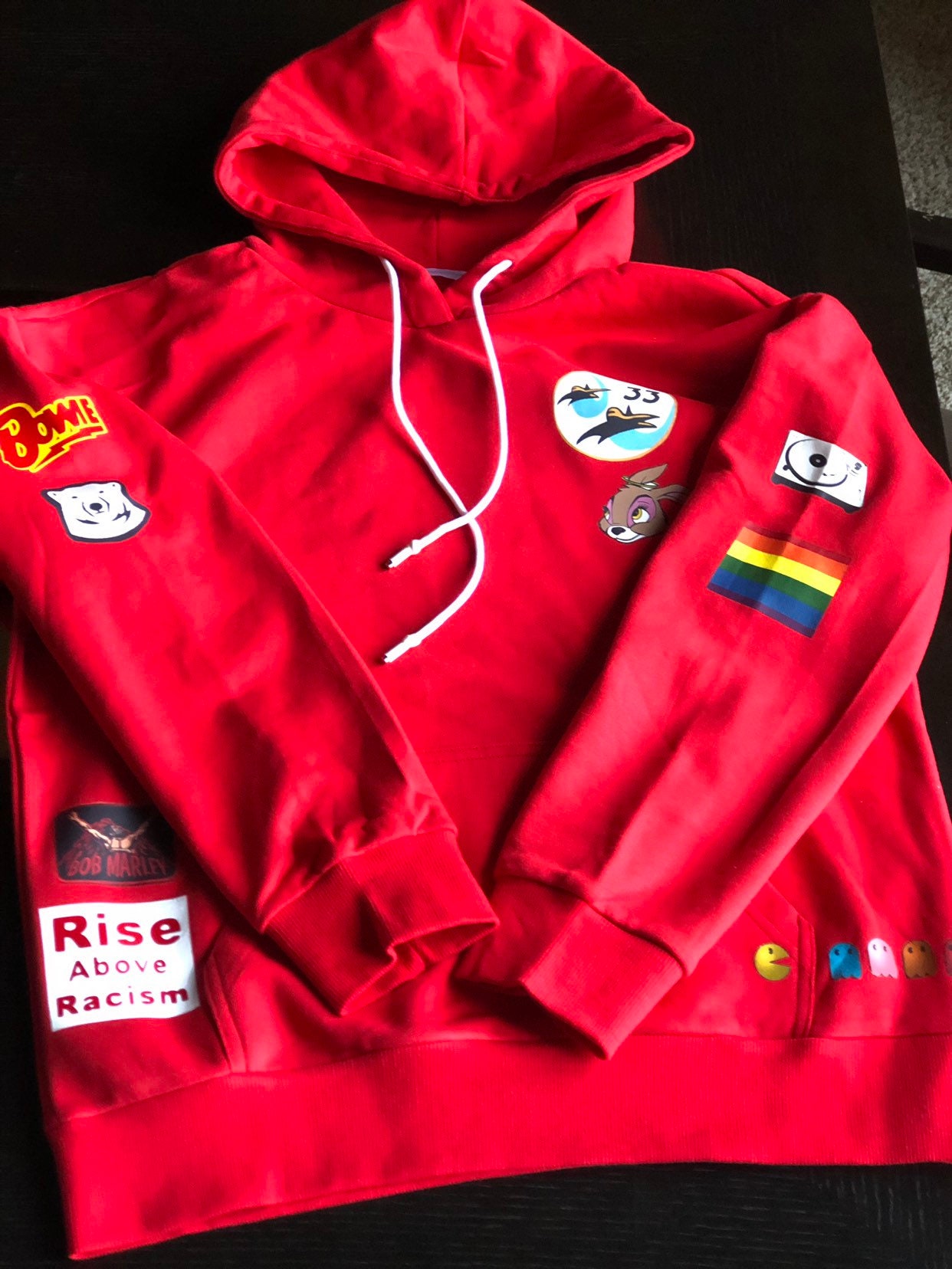 all red hoodies