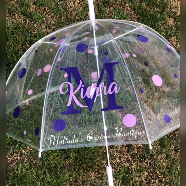 Custom umbrella with monogram, clear umbrella , pocka dot umbrella , dotted umbrella , ladies umbrella , girls umbrella
