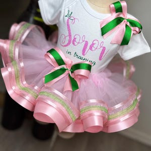 Sorority style tutu set,4-5 piece set Fraternity set, baby shower gift, ,ribbon tutu,birthday tutu, first birthday, girls tutu, Greek tutu