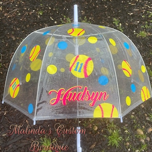 Softball umbrella, family umbrella, clear umbrella, monogrammed umbrella , custom umbrella, kids gift , Easter gift , sports umbrella