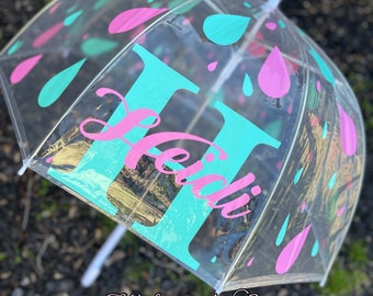 Raindrops umbrella, clear umbrella, monogrammed umbrella, kids umbrella, ladies umbrella, family umbrella, monogrammed gift, easter gift,