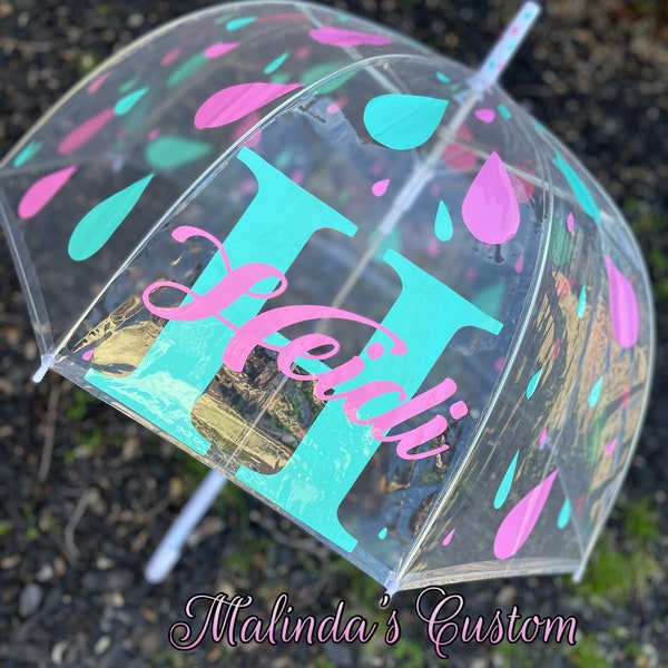 Raindrops umbrella, clear umbrella, monogrammed umbrella, kids umbrella, ladies umbrella, family umbrella, monogrammed gift, easter gift,