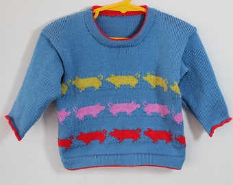 Jolly Pigs jumper for an 18 mth  year old. gift idea. Peppa Pig, three little pigs.