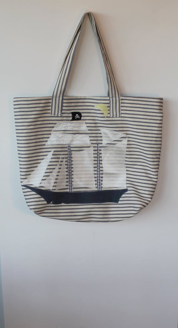 Schooner under the moon' nautical bag, father's day gift,  present idea, nautical, ship bag, Alfred Wallis, St Ives.
