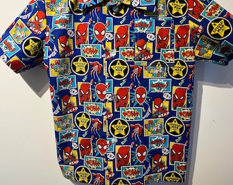 Spiderman Button Down Shirt, 100% Cotton, Short Sleeve, Kids 5-6 Years