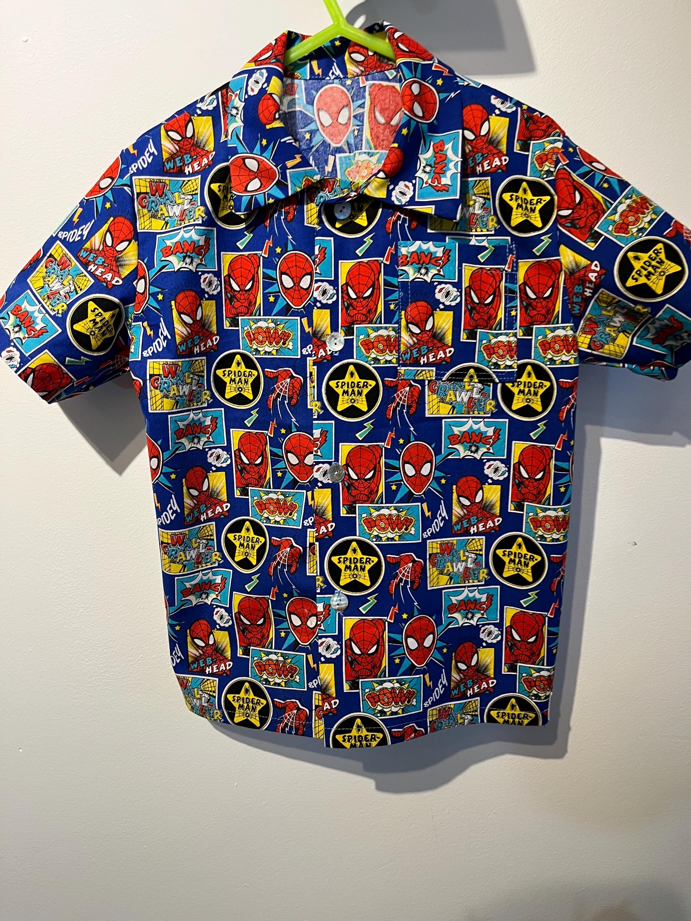 Spiderman Button Down Shirt, 100% Cotton, Short Sleeve, Kids 5-6 Years