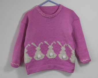 Adorable sparkly  bunny jumper for a  2 to 3 years girl, gift idea, party wear, Spring wear,fun woolly jumper, knitted jumper