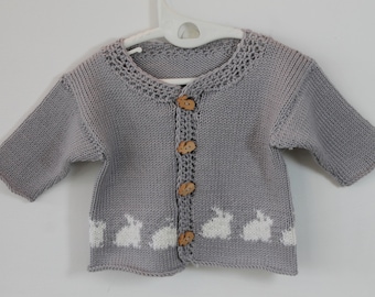 Cute cashmerino Preemie bunny cardi or knitted jacket for a preemie, premature baby 4-6 lb, shower gift.