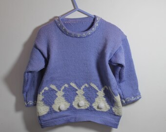 Adorable  unisex bunny jumper for a  3-4 years  girl , gift idea, party wear, Spring wear, Easter, fun woolly jumper, knitted sparkly jumper