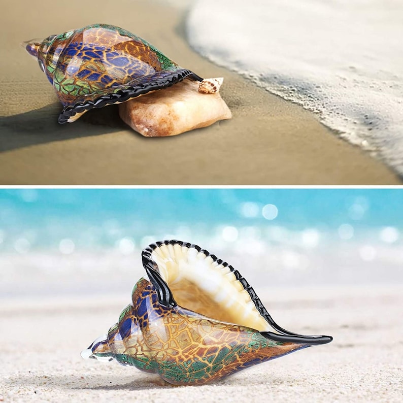 Glass Art Seashell Christmas Ornament Hand Blown Sea Shell Sculpture Home Decoration Wedding Ornament Figurine Decor Collectible Statue