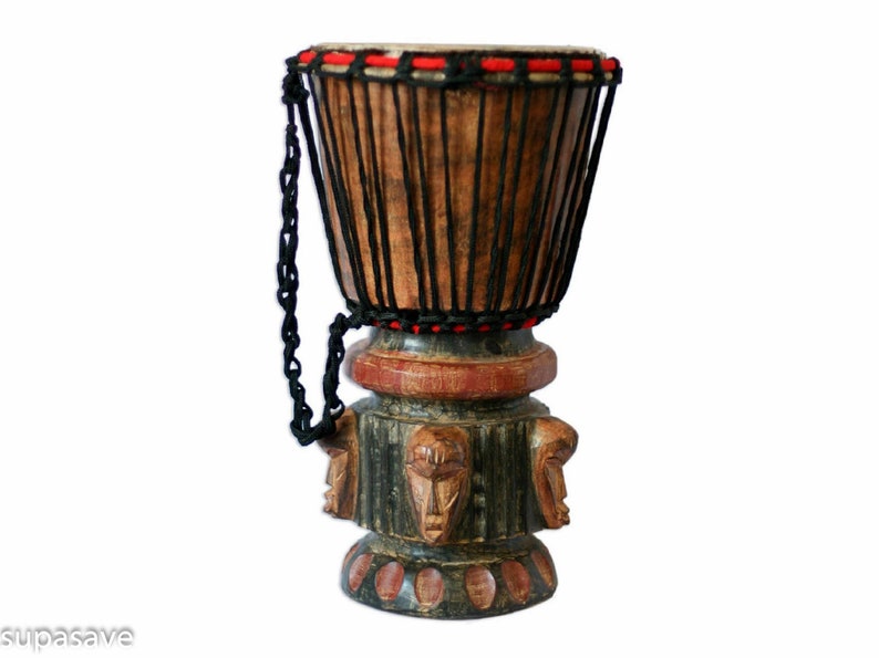 Handcarved Wooden Djembe Drum With Goatskin Head and Cotton Etsy