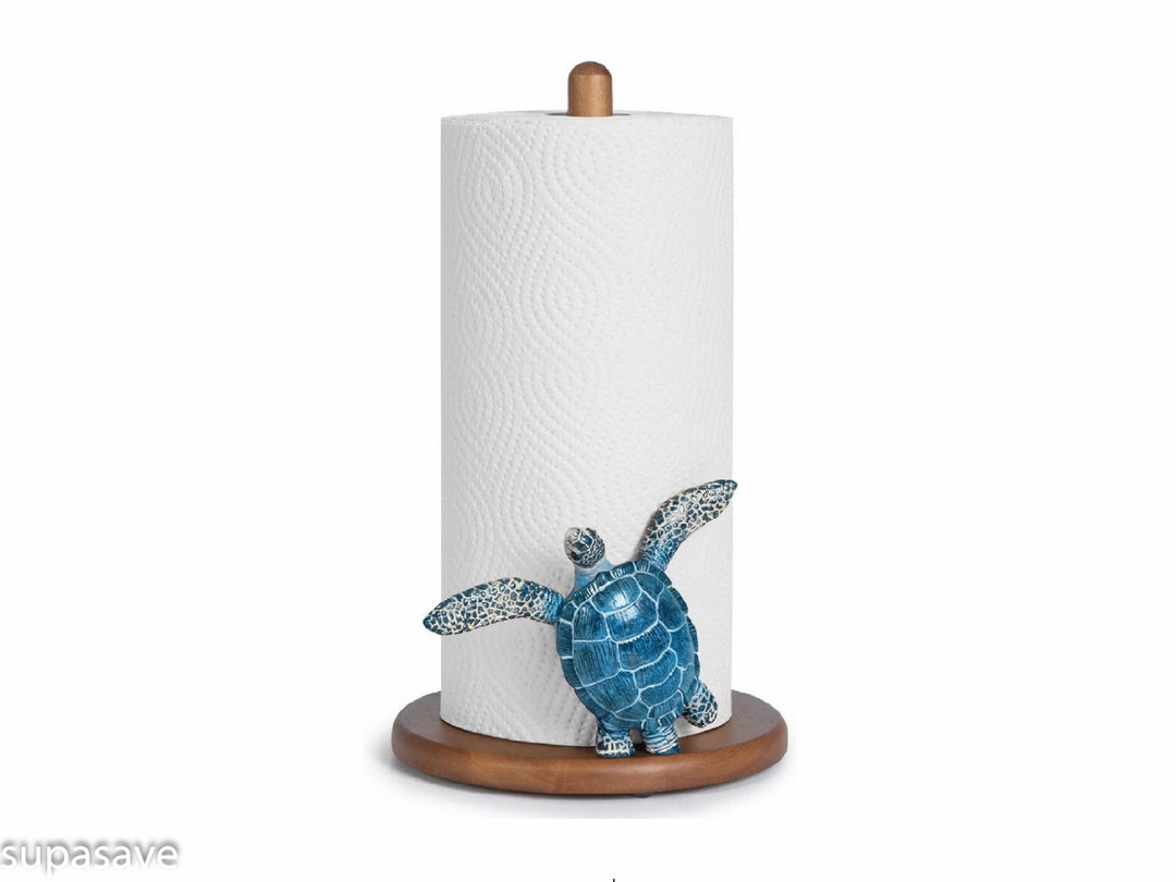 Sea Turtle Paper Towel Holder Mud Pie Kitchen Coastal Decor Metal Mango Wood Etsy