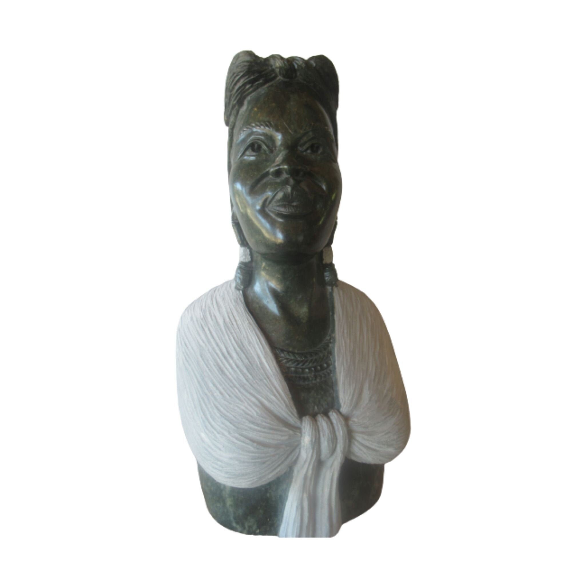 Vintage African Hand Carved Stone Female Head Statue Bust Etsy