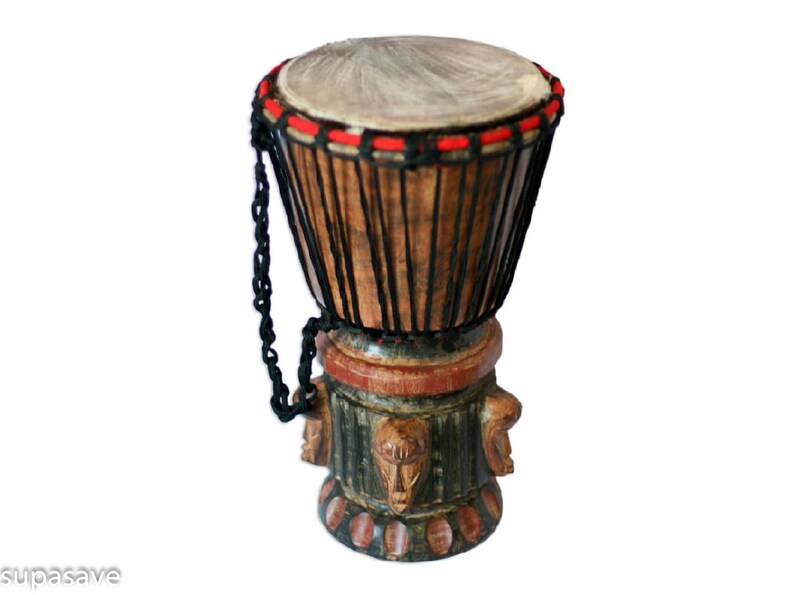 Handcarved Wooden Djembe Drum With Goatskin Head and Cotton Etsy
