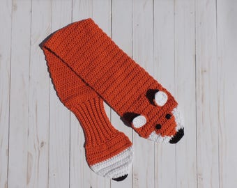 Crochet Fox Scarf, Gift for Fox Lover, Winter Scarf, Animal Scarf, Toddler Child Adult Scarf, Novelty Scarf, Gift for Her, Kid Scarf