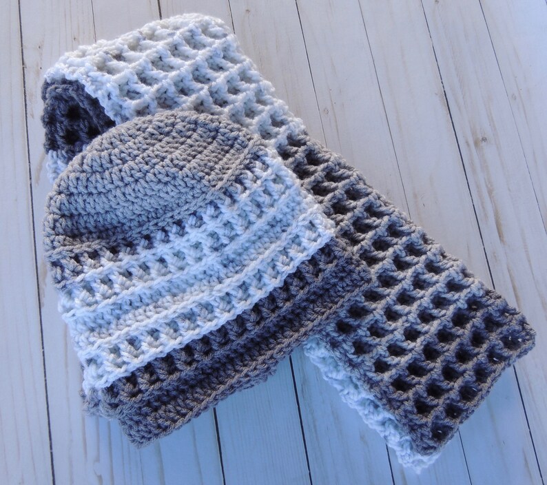 Crochet Women/'s Textured Waffle Stitch Winter Beanie Scarf Set