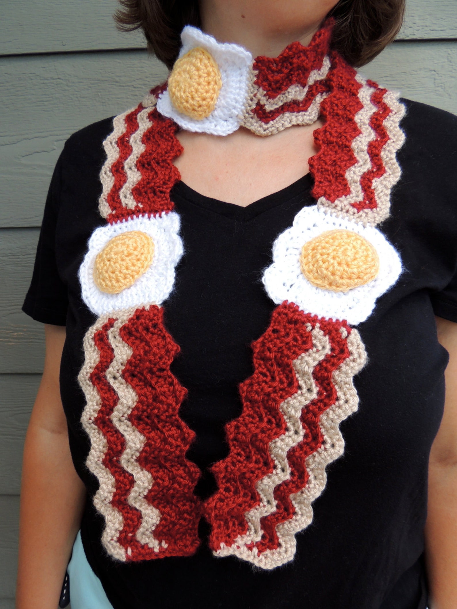 Bacon and Eggs Crochet Scarf Food Scarf Gift for Foodie Food Etsy