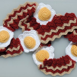 Bacon and Eggs Crochet Scarf - Food Scarf Gift for Foodie Food Lover - Gift Under 50