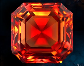 Sapphire Padparadscha 6.8ct. Asscher cut Authentic Lab-Grown Noble Pink Orange Loose Gemstone Padparadscha Sapphire Ceylon 10mm.