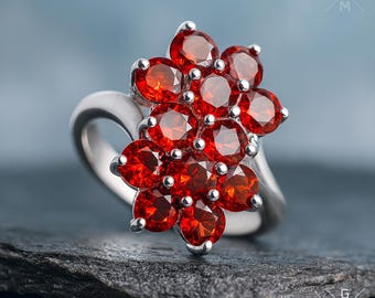 Natural Red Garnet Real 925 Sterling Silver Ring 7