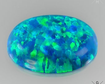 Turquoise Opal Oval Cabochon Grown Loose Gemstone Beautiful Fancy Fire Flash Blue Green Stone 10x14mm. app.2.43ct. EU