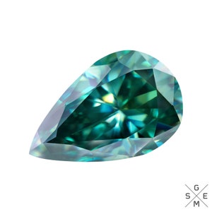 Moissanite 2.46ct. Loose Gemstone Diamond Alternative Pear Cut Genuine bluish green Faceted Stone, 11x7x5mm, EU