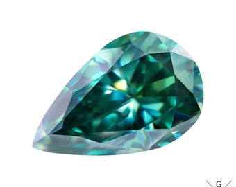 Moissanite 2.46ct. Loose Gemstone Diamond Alternative Pear Cut Genuine bluish green Faceted Stone, 11x7x5mm, EU