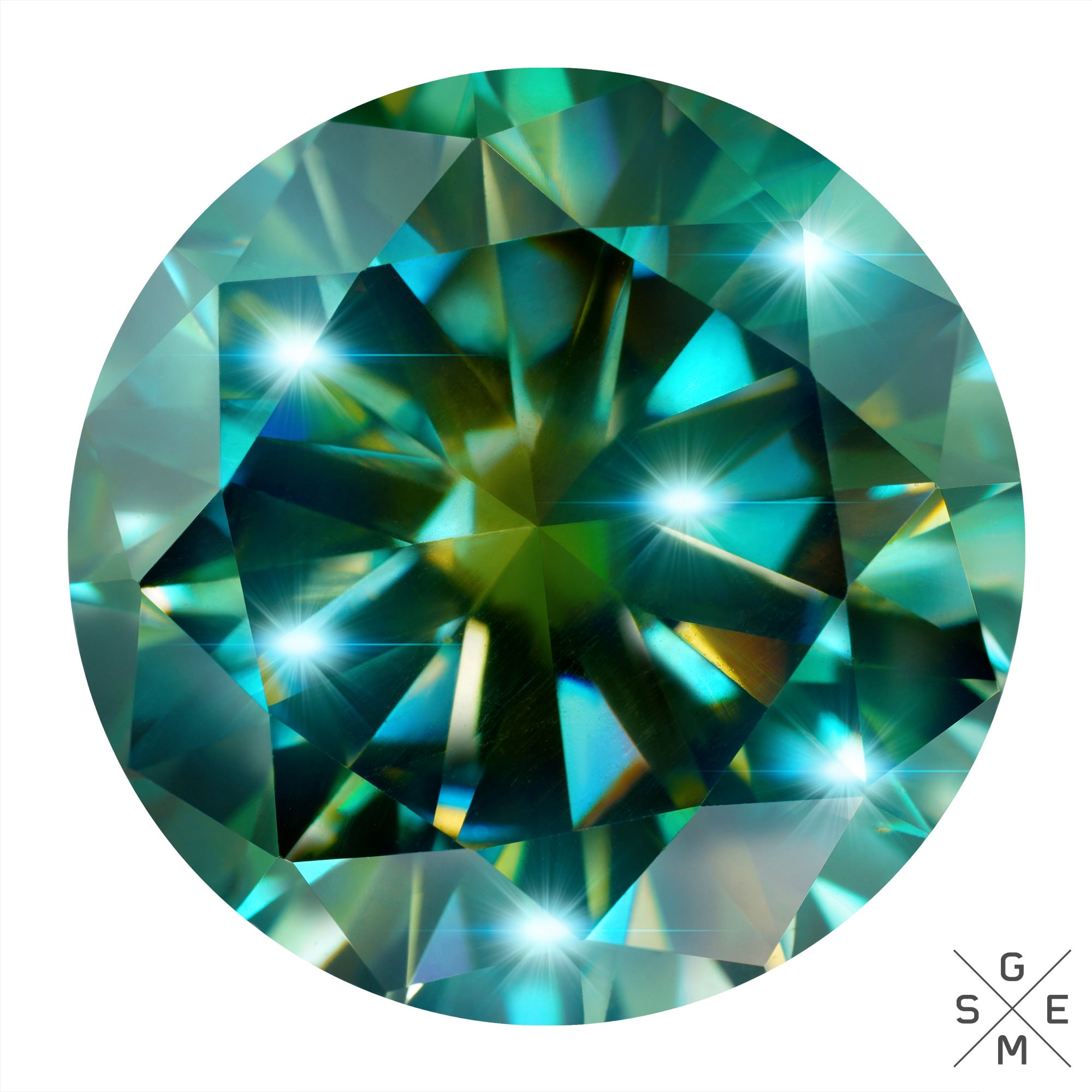 Moissanite 13.20ct. Genuine Large Loose Gemstone Round Diamond Cut Fancy Blue Green Stone