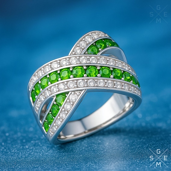 アクセサリー silver 925 emerald design ring Chrome Diopside Ring 925 Sterling Silver, Emerald Green Gemstone