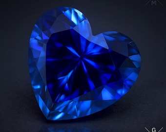 Heart Shaped Blue Sapphire, Genuine Lab Created Loose Gemstone, Heart Cut Corundum