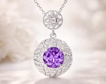 Collar con colgante de amatista natural y plata - Joyería de plata de ley 925 con piedra preciosa morada - Regalo delicado y encantador de estilo bohemio para ella.