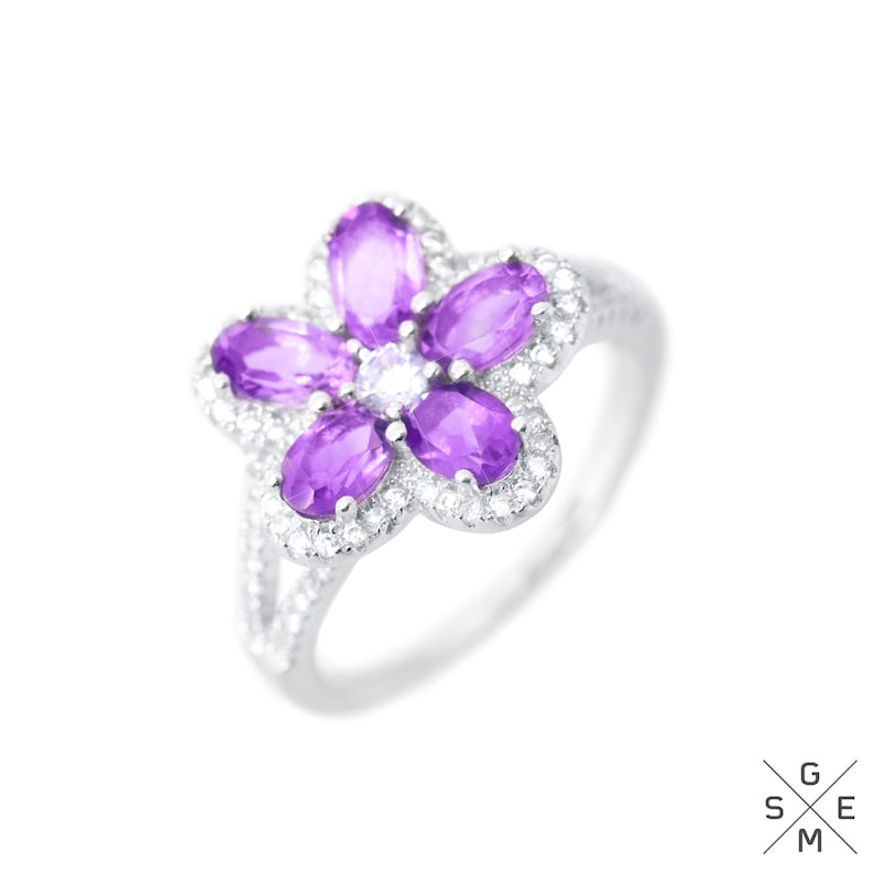 Natural Amethyst Ring Sterling Silver Purple Gemstone Ring 9.25