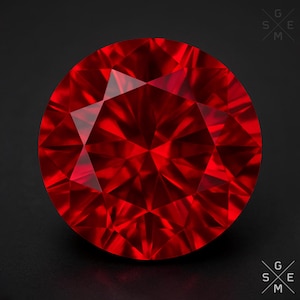 Rubí rojo frambuesa: piedra preciosa suelta redonda, corindón genuino cultivado en laboratorio, material para joyería.