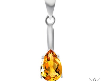 Natural Citrine 925 Sterling Silver Pendant Necklace