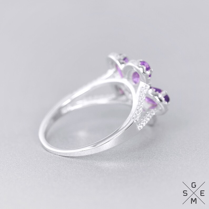 Natural Amethyst Ring Sterling Silver Purple Gemstone Ring 9.25