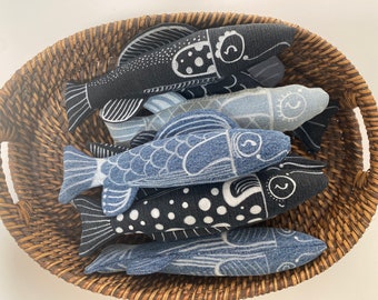 Sardine Stuffies - Hand-painted Upcycled Denim Stuffies