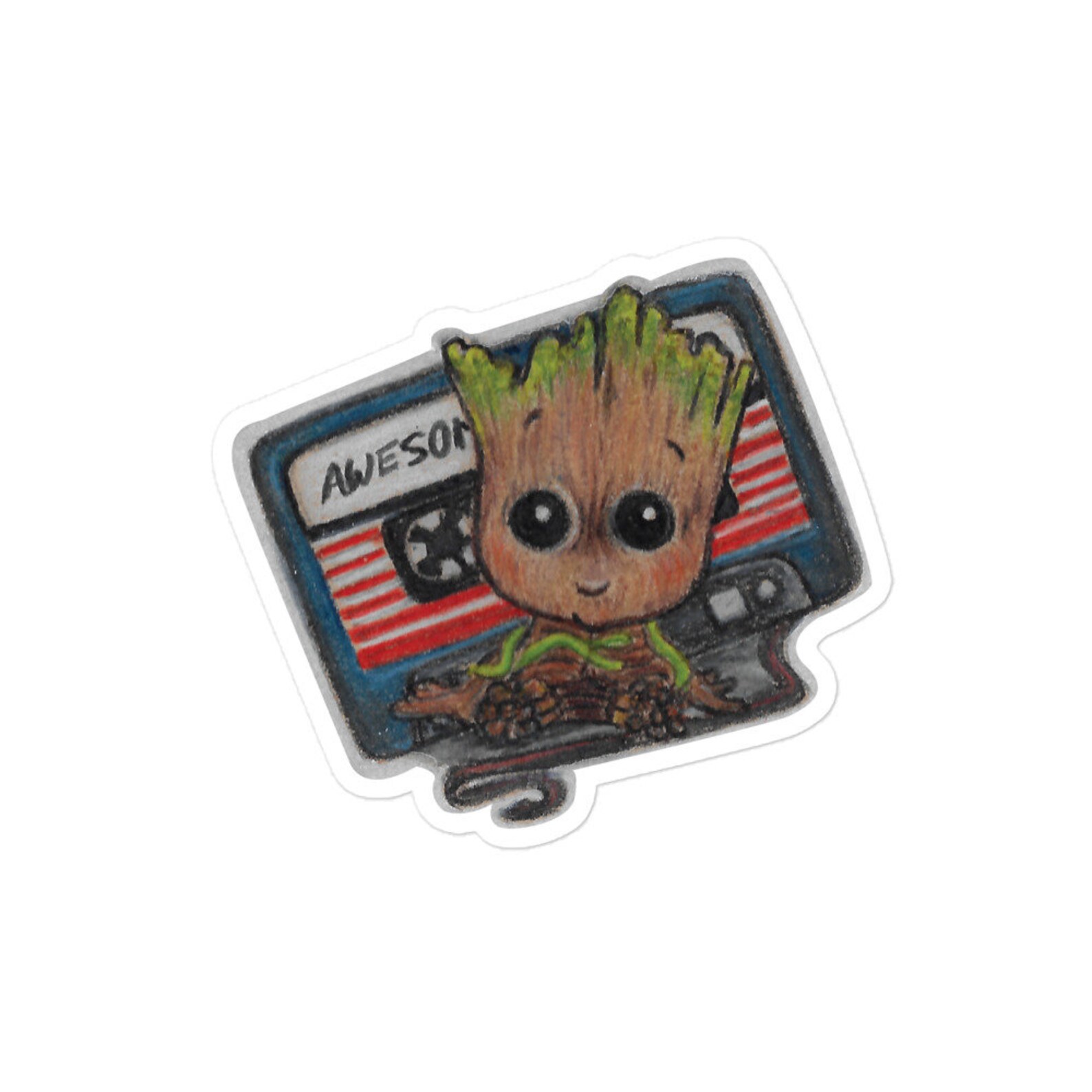 Baby Groot Vinyl Sticker Groot Sticker Awesome Mix Tape Etsy