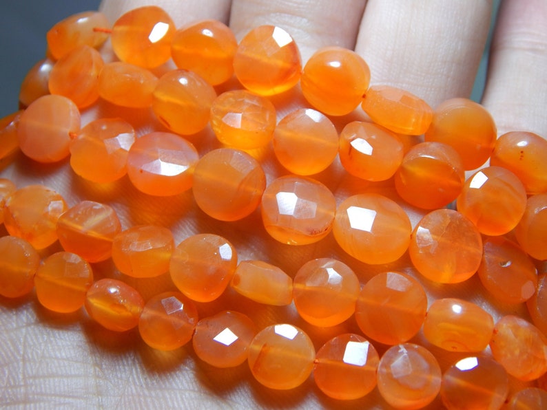 Carnelian Faceted Coin Beads 100 Percent Natural Gemstone Size 8.3x9.4 mm Approx