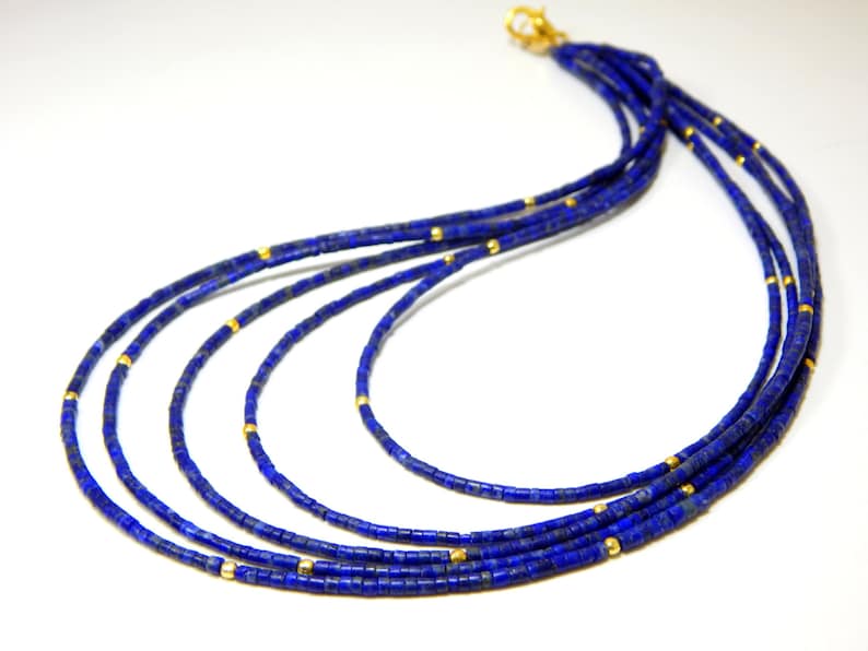 0491 Lapis Lazuli Tube Beads Necklace 100 Percent Natural Gemstone 1.Necklace 5.String Size 2.mm Approx